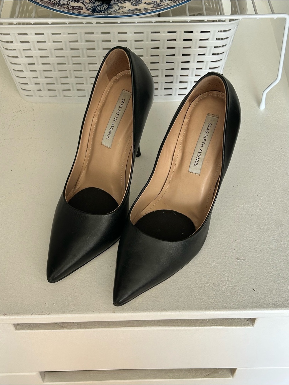Saks Fifth Avenue Black Leather Pointed-Toe Stilettos